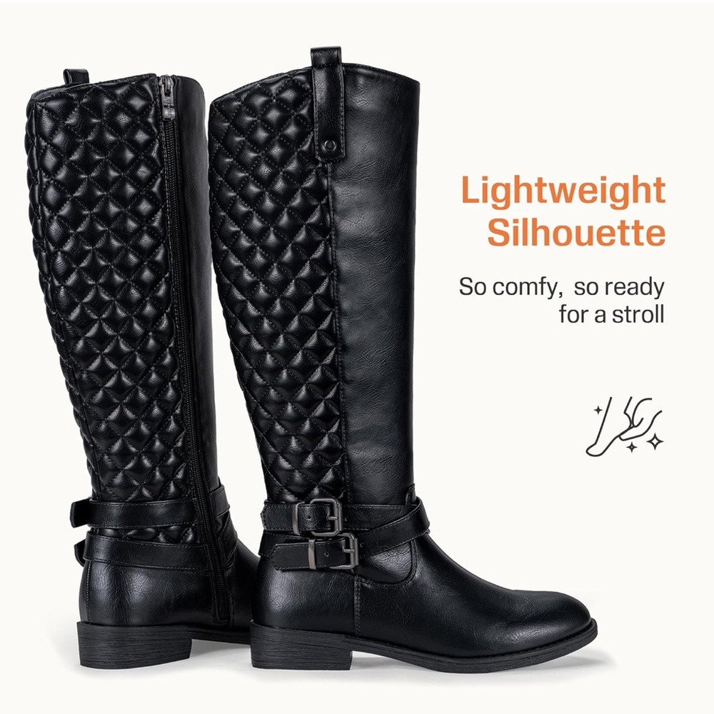 Quilted Black Knee-High Boots